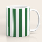 Large Forest Green and White Rustic Vertical Beach Stripes Coffee Mug Gallery Image 1