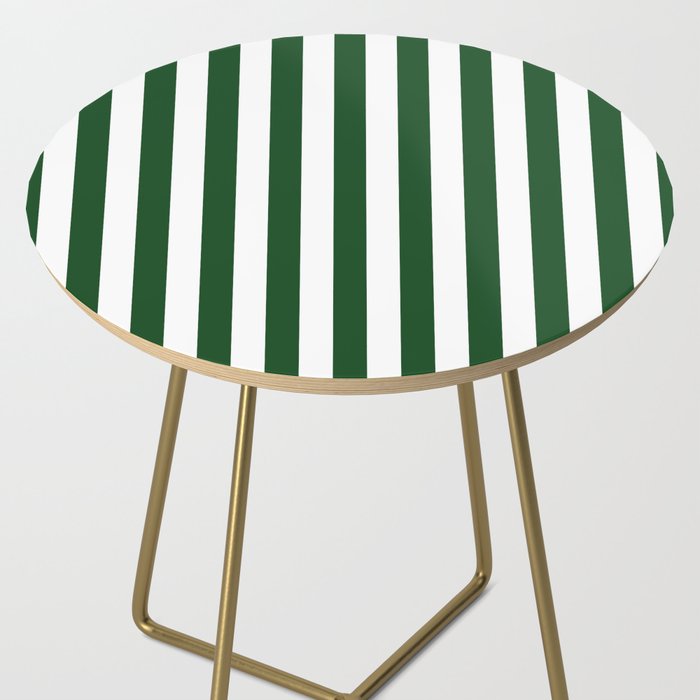 Large Forest Green and White Rustic Vertical Beach Stripes Side Table Gallery Image 2
