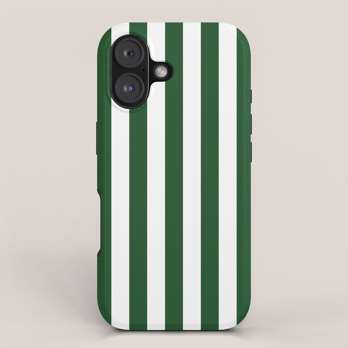 Large Forest Green and White Rustic Vertical Beach Stripes iPhone Case Gallery Image 1