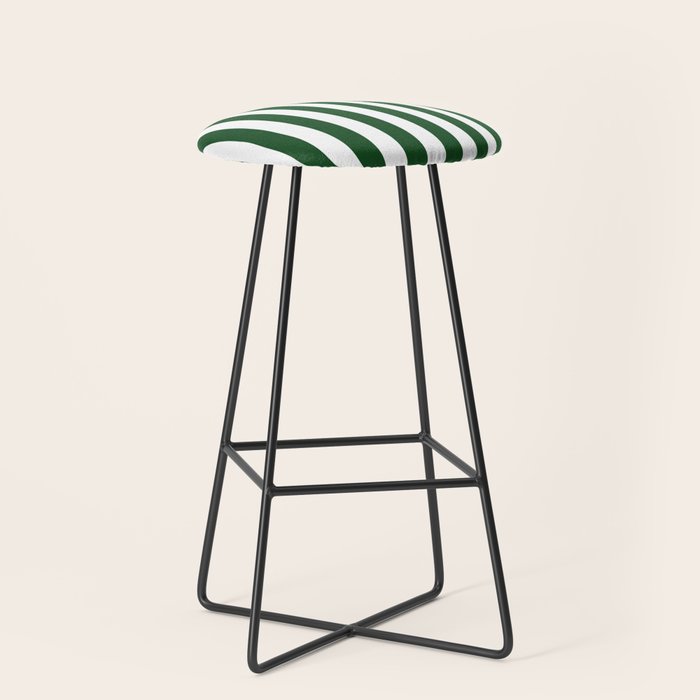 Large Forest Green and White Rustic Vertical Beach Stripes Stool Gallery Image 1