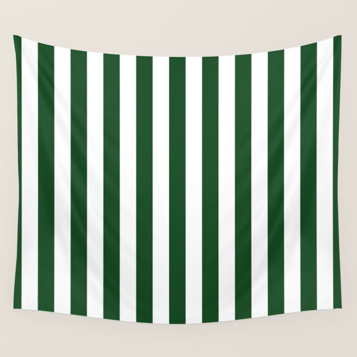 Large Forest Green and White Rustic Vertical Beach Stripes Wall Tapestry Gallery Image 1