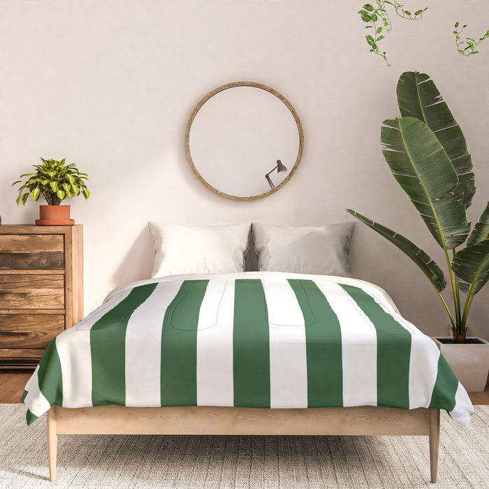 Large Forest Green and White Rustic Vertical Beach Stripes Comforter Gallery Image 3