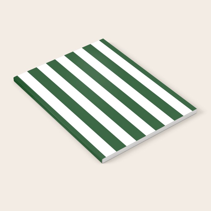 Large Forest Green and White Rustic Vertical Beach Stripes Notebook Gallery Image 2