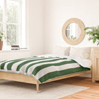 Large Forest Green and White Rustic Vertical Beach Stripes Duvet Cover Gallery Image 2