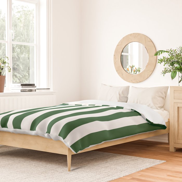 Large Forest Green and White Rustic Vertical Beach Stripes Duvet Cover Gallery Image 2