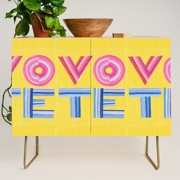Vote Hand Lettering on Yellow Watercolor Background Credenza Gallery Image 1