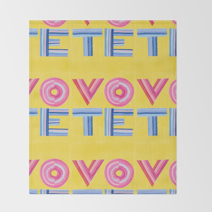 Vote Hand Lettering on Yellow Watercolor Background Throw Blanket Gallery Image 2