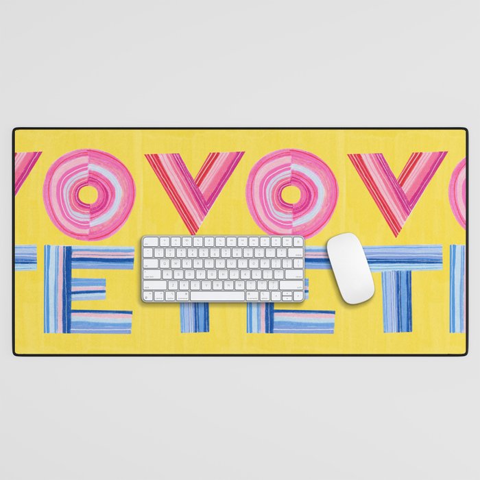 Vote Hand Lettering on Yellow Watercolor Background Desk Mat Gallery Image 1