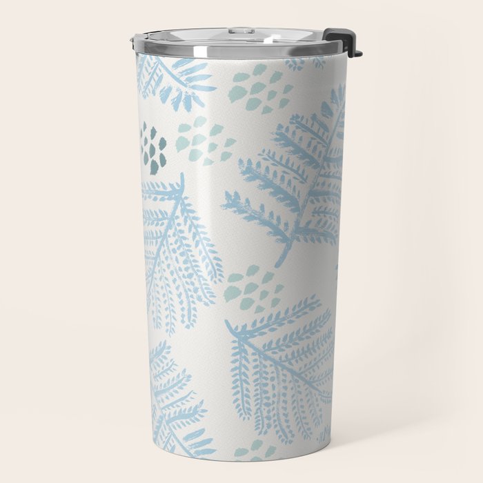 Winter & Woodsy Pine Trees in White & Blue Travel Mug Gallery Image 2