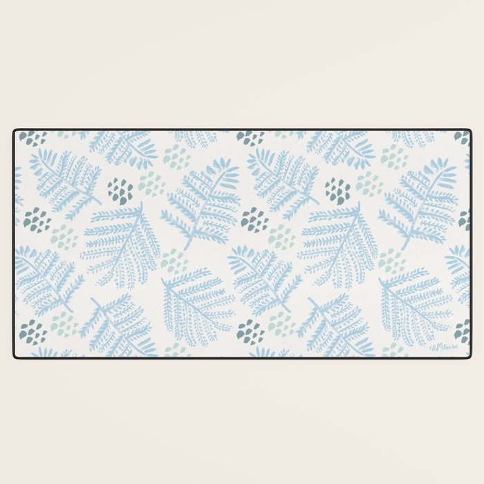 Winter & Woodsy Pine Trees in White & Blue Desk Mat Gallery Image 3