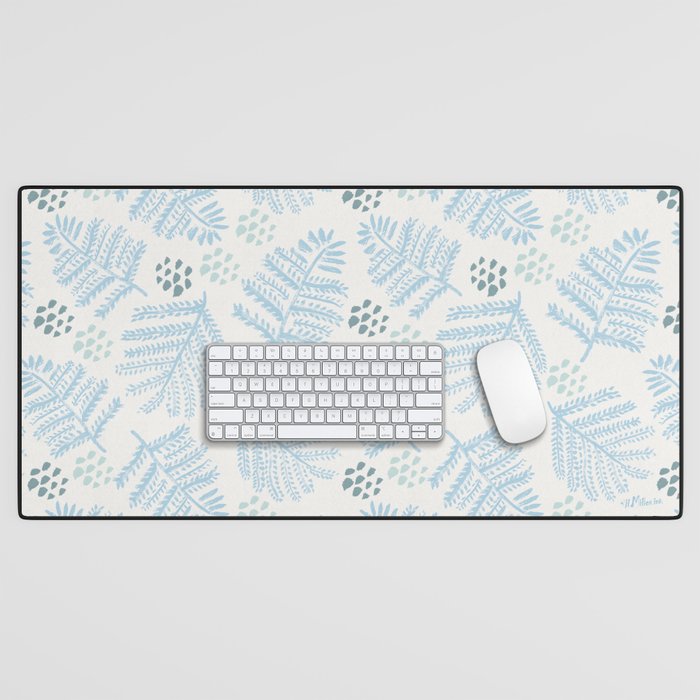 Winter & Woodsy Pine Trees in White & Blue Desk Mat Gallery Image 1