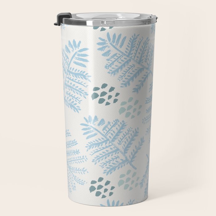 Winter & Woodsy Pine Trees in White & Blue Travel Mug Gallery Image 3