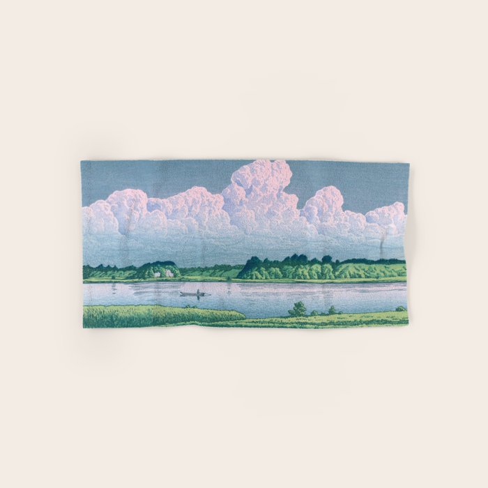 Kawase Hasui, Clouds Over Teganuma Lake - Vintage Japanese Woodblock Print Bath Towel Gallery Image 1