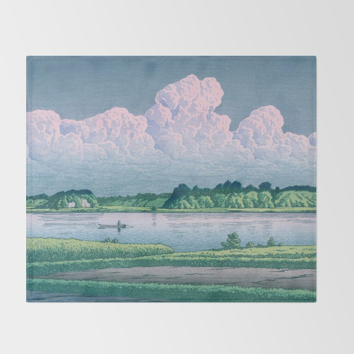 Kawase Hasui, Clouds Over Teganuma Lake - Vintage Japanese Woodblock Print Throw Blanket Gallery Image 2