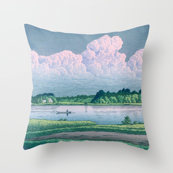Kawase Hasui, Clouds Over Teganuma Lake - Vintage Japanese Woodblock Print Throw Pillow Gallery Image 1