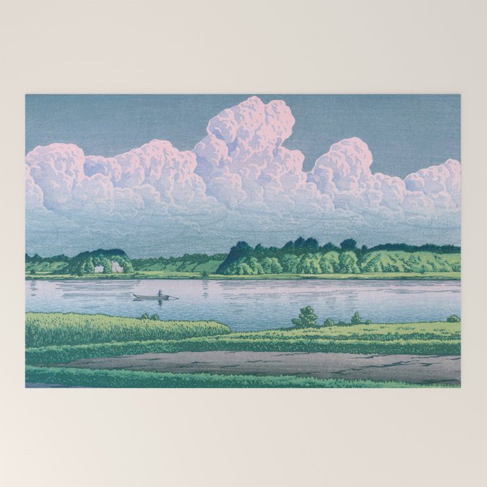 Kawase Hasui, Clouds Over Teganuma Lake - Vintage Japanese Woodblock Print Welcome Mat Gallery Image 2