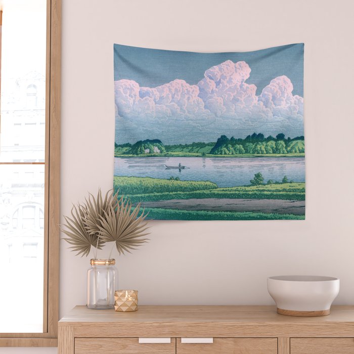 Kawase Hasui, Clouds Over Teganuma Lake - Vintage Japanese Woodblock Print Wall Tapestry Gallery Image 2