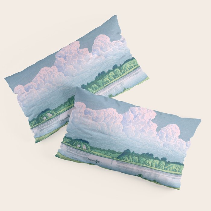 Kawase Hasui, Clouds Over Teganuma Lake - Vintage Japanese Woodblock Print Pillow Sham Gallery Image 2