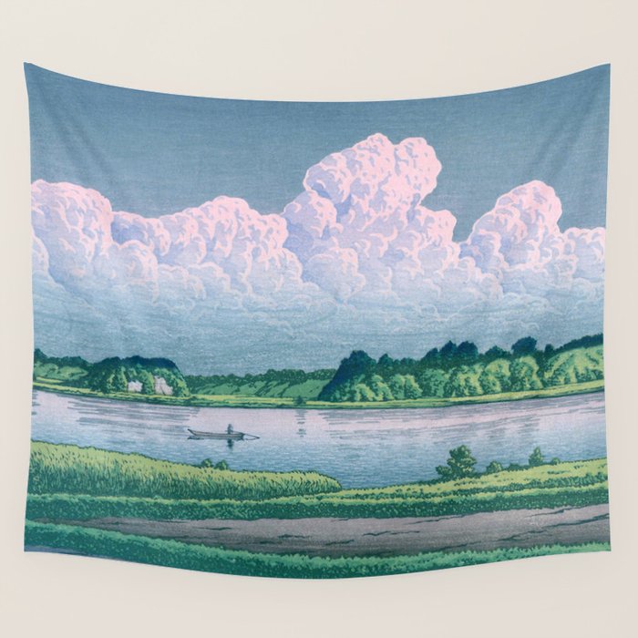 Kawase Hasui, Clouds Over Teganuma Lake - Vintage Japanese Woodblock Print Wall Tapestry Gallery Image 4