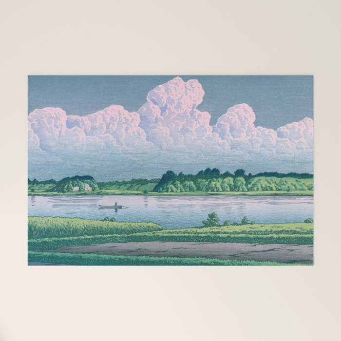 Kawase Hasui, Clouds Over Teganuma Lake - Vintage Japanese Woodblock Print Welcome Mat Gallery Image 1