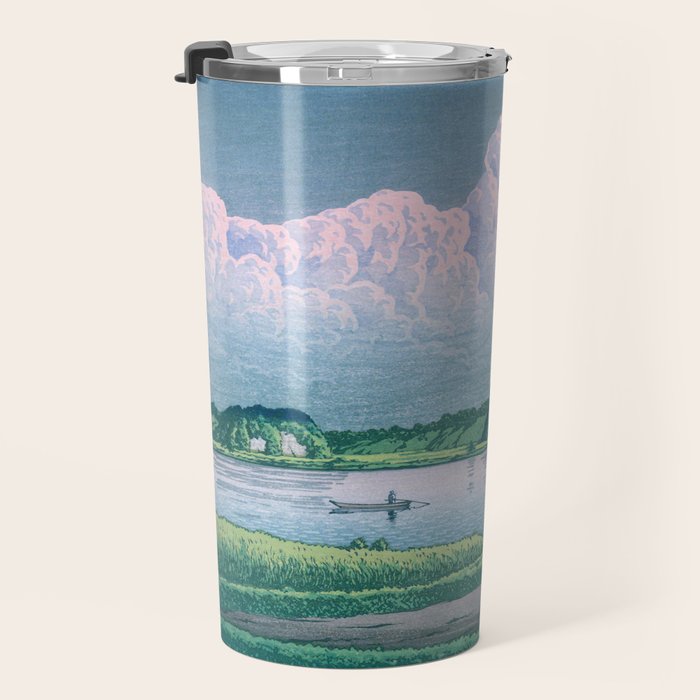 Kawase Hasui, Clouds Over Teganuma Lake - Vintage Japanese Woodblock Print Travel Mug Gallery Image 3