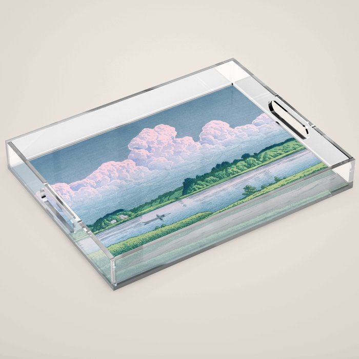 Kawase Hasui, Clouds Over Teganuma Lake - Vintage Japanese Woodblock Print Acrylic Tray Gallery Image 1