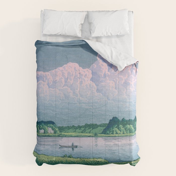 Kawase Hasui, Clouds Over Teganuma Lake - Vintage Japanese Woodblock Print Comforter Gallery Image 1