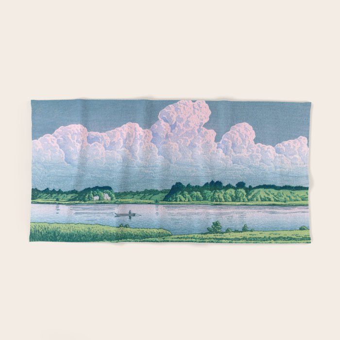 Kawase Hasui, Clouds Over Teganuma Lake - Vintage Japanese Woodblock Print Bath Towel Gallery Image 2