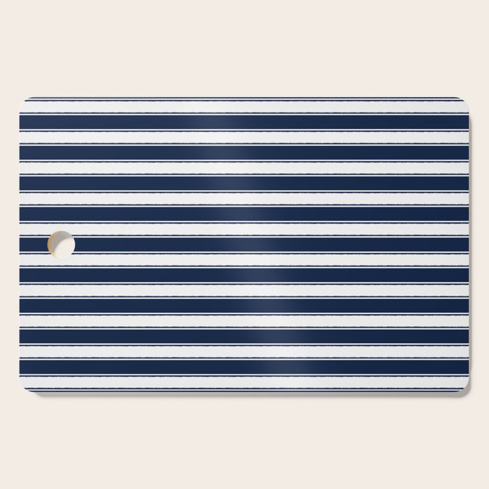 Nautical Navy Blue and White Rough Stripes Pattern Cutting Board Gallery Image 1