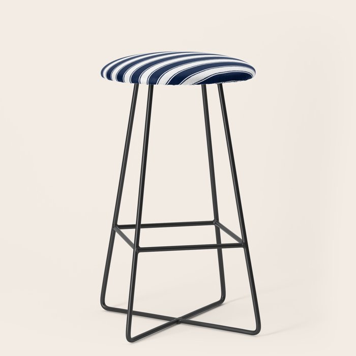 Nautical Navy Blue and White Rough Stripes Pattern Stool Gallery Image 1