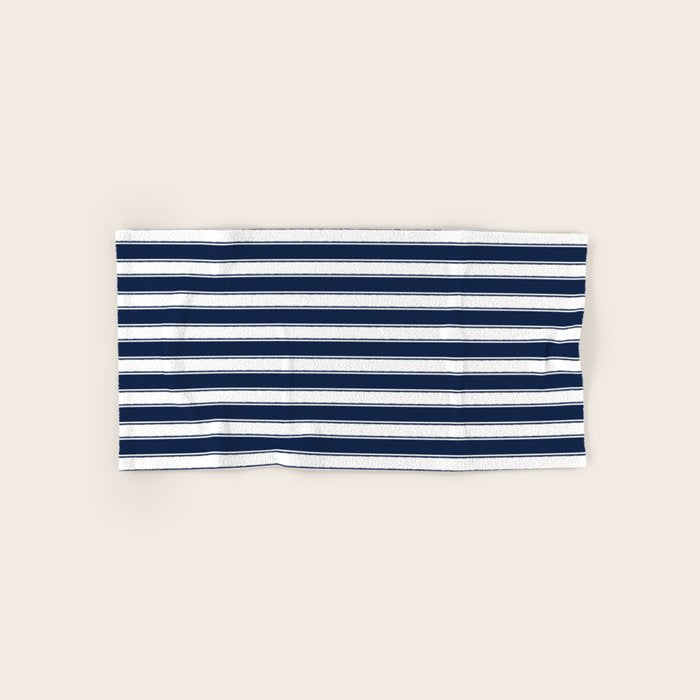 Nautical Navy Blue and White Rough Stripes Pattern Bath Towel Gallery Image 1