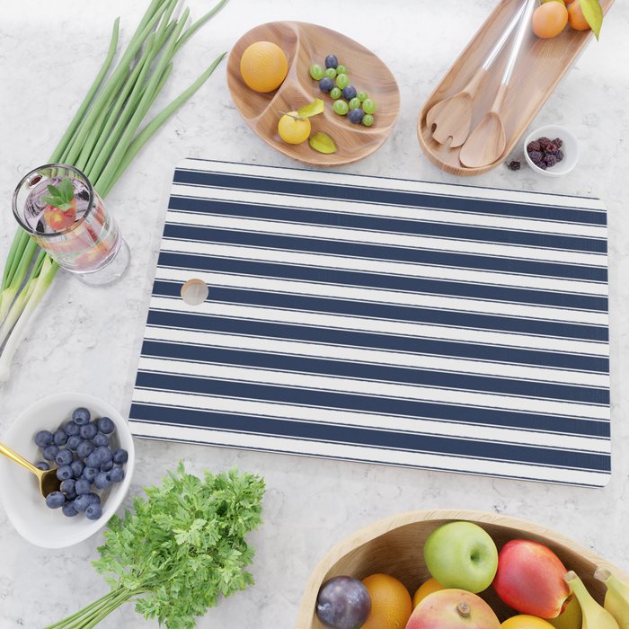 Nautical Navy Blue and White Rough Stripes Pattern Cutting Board Gallery Image 2