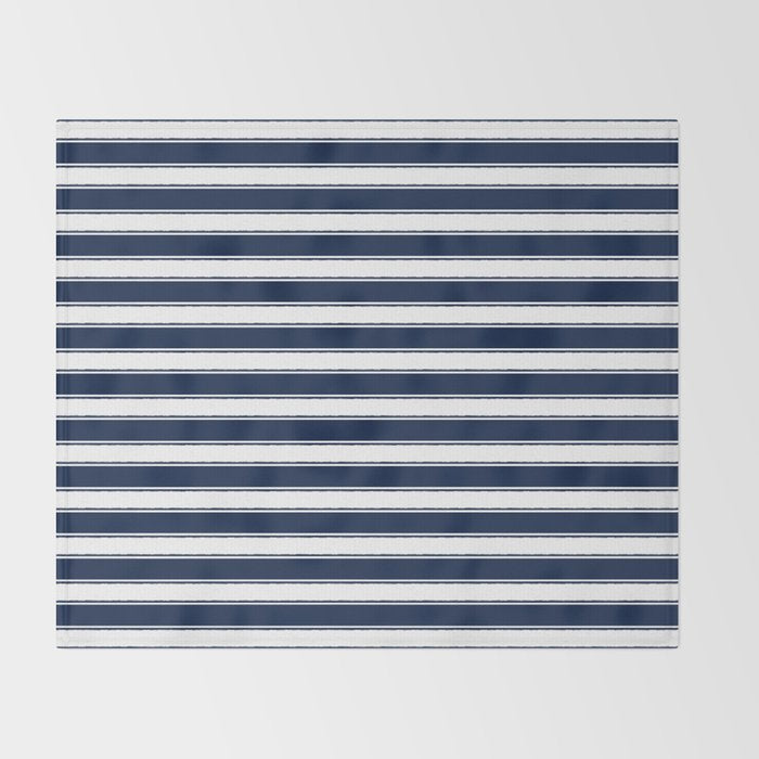 Nautical Navy Blue and White Rough Stripes Pattern Throw Blanket Gallery Image 2