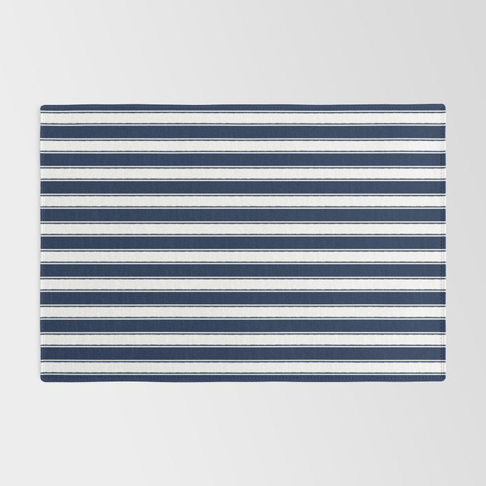Nautical Navy Blue and White Rough Stripes Pattern Rug Gallery Image 2