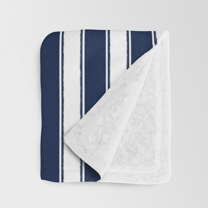 Nautical Navy Blue and White Rough Stripes Pattern Throw Blanket Gallery Image 3