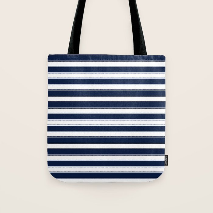 Nautical Navy Blue and White Rough Stripes Pattern Tote Bag Gallery Image 1