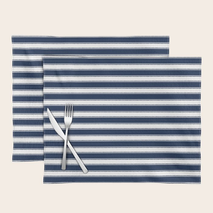 Nautical Navy Blue and White Rough Stripes Pattern Placemat Gallery Image 1