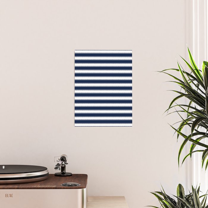 Nautical Navy Blue and White Rough Stripes Pattern Poster Gallery Image 2
