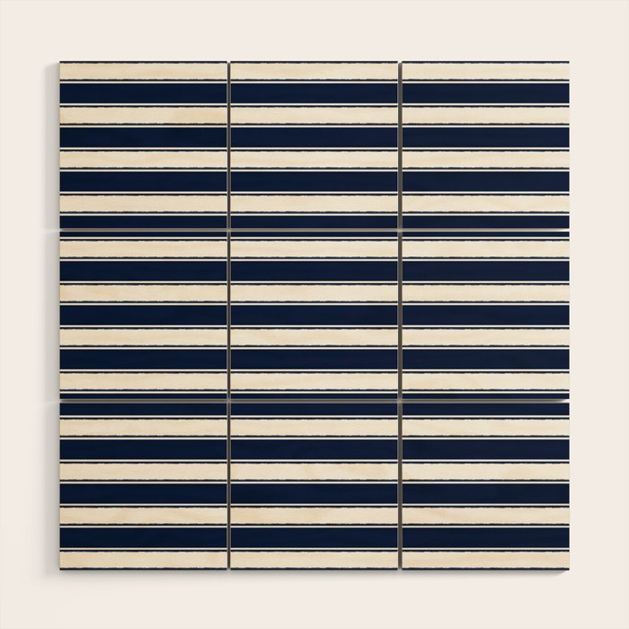 Nautical Navy Blue and White Rough Stripes Pattern Wood Wall Art Gallery Image 1