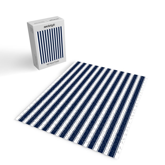 Nautical Navy Blue and White Rough Stripes Pattern Jigsaw Puzzle Gallery Image 2