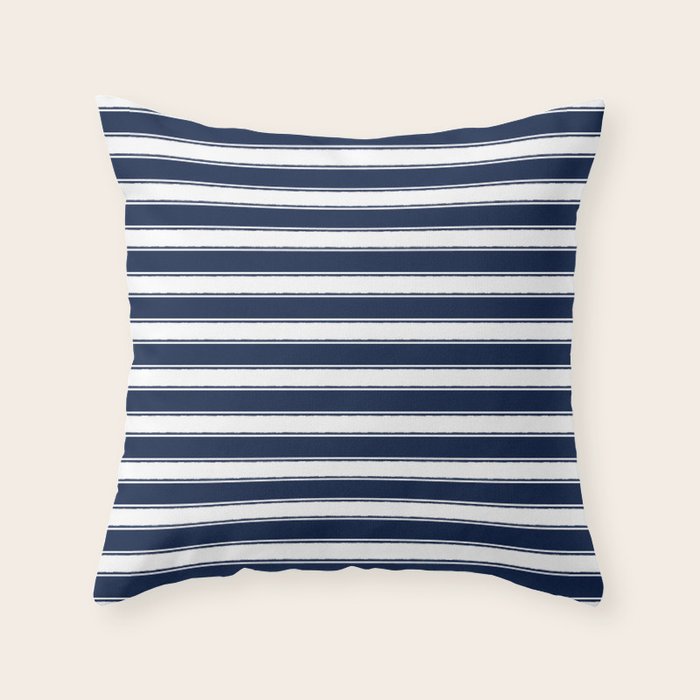 Nautical Navy Blue and White Rough Stripes Pattern Throw Pillow Gallery Image 6
