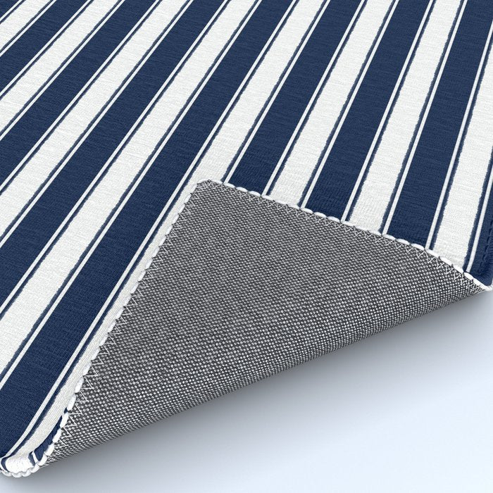 Nautical Navy Blue and White Rough Stripes Pattern Rug Gallery Image 4
