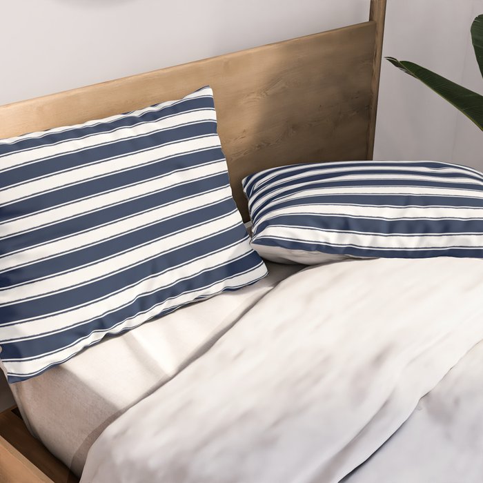 Nautical Navy Blue and White Rough Stripes Pattern Pillow Sham Gallery Image 2