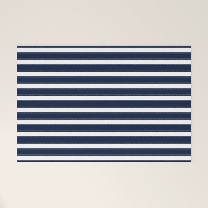 Nautical Navy Blue and White Rough Stripes Pattern Welcome Mat Gallery Image 1