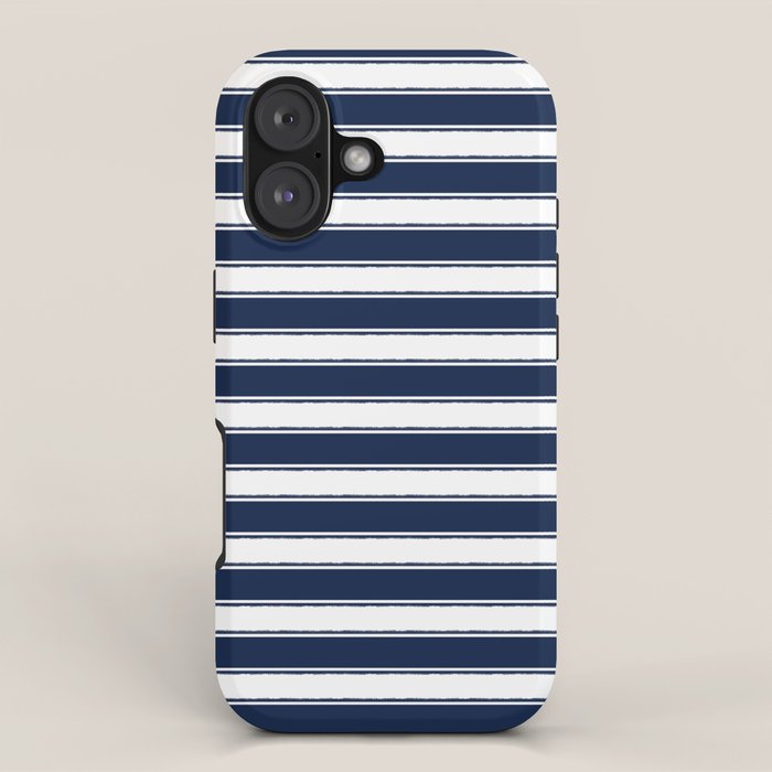 Nautical Navy Blue and White Rough Stripes Pattern iPhone Case Gallery Image 1