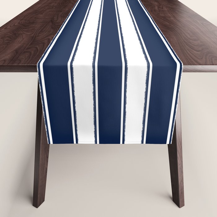 Nautical Navy Blue and White Rough Stripes Pattern Table Runner Gallery Image 1