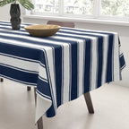 Nautical Navy Blue and White Rough Stripes Pattern Tablecloth Gallery Image 3