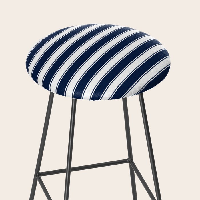 Nautical Navy Blue and White Rough Stripes Pattern Stool Gallery Image 2