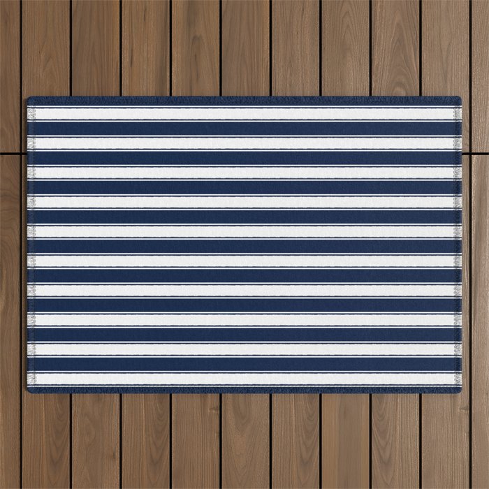 Nautical Navy Blue and White Rough Stripes Pattern Outdoor Rug Gallery Image 1