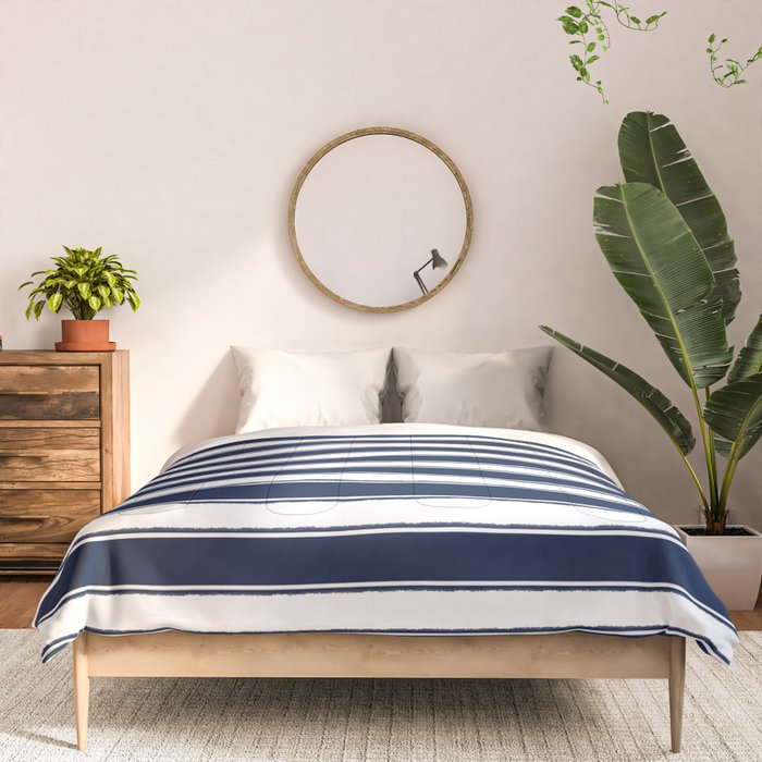 Nautical Navy Blue and White Rough Stripes Pattern Comforter Gallery Image 3